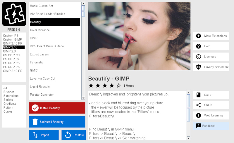 Extension Installer for Photoshop + GIMP screenshot